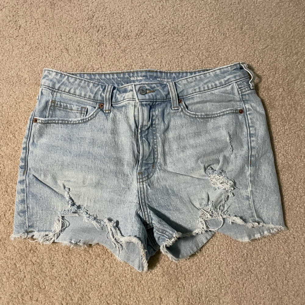 Distressed Light Blue Denim Shorts